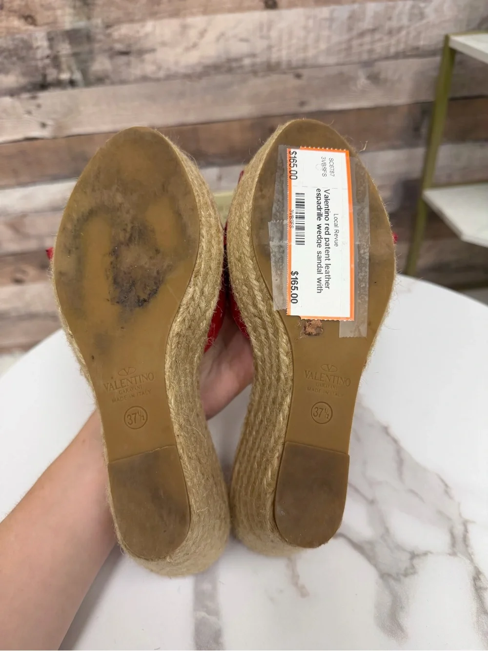 Valentino Red Patent Bow Espadrille Wedge Sandal with bow